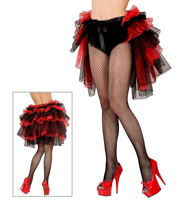 [49015] "JUPE TOURNURE BURLESQUE ET GOTHIQUE AVEC DENTELLE NOIRE ET ROUGE"