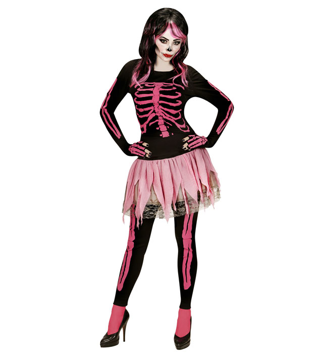 "SQUELETTE ROSE" (tee-shirt, pantalon, tutu, mitaines)