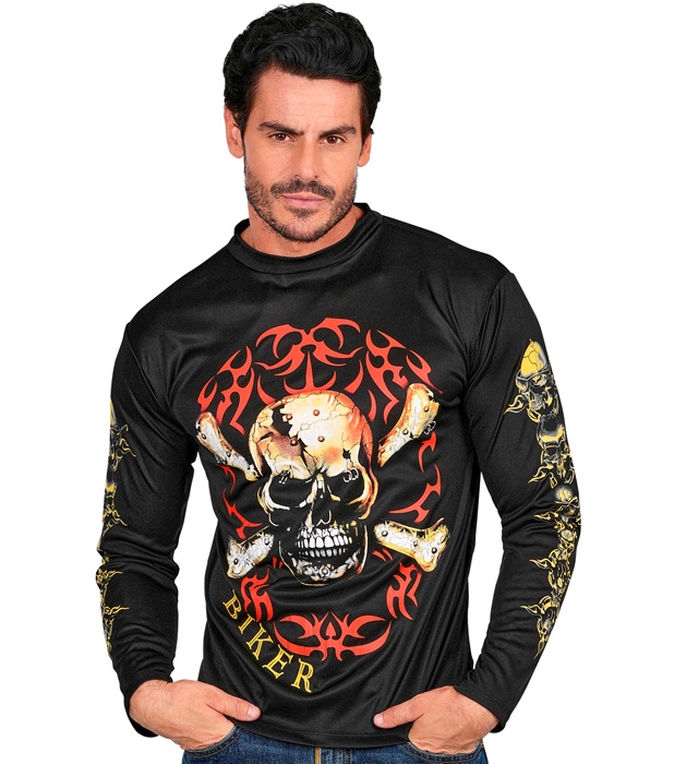 "TEE-SHIRT MOTARD AVEC TETE DE MORT ET OS"