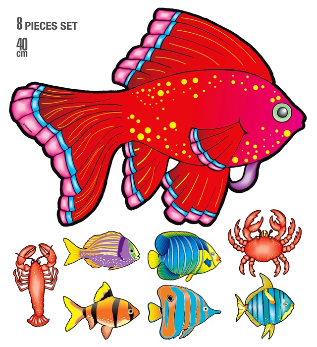 Emb. de 12 "SET DE 8 HOMARD, CRABE, POISSONS" 40 cm - 8 modèles assorties