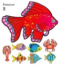 Emb. de 12 "SET DE 8 HOMARD, CRABE, POISSONS" 40 cm - 8 modèles assorties