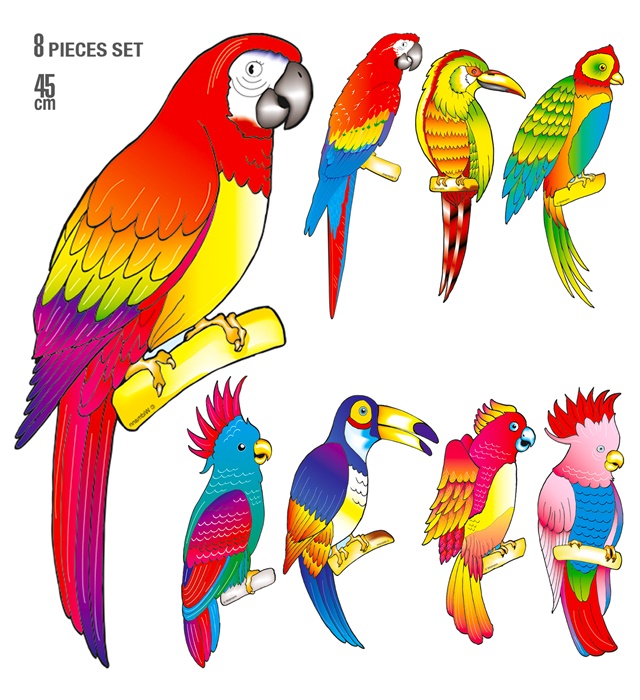 Set de "8 OISEAU TROPICAL" 45 cm - 8 styles