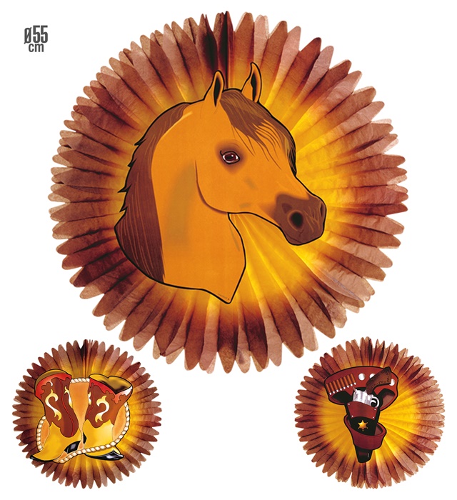"EVENTAILS PAPIER WESTERN" Ø 55 cm- 3 modèles assorties