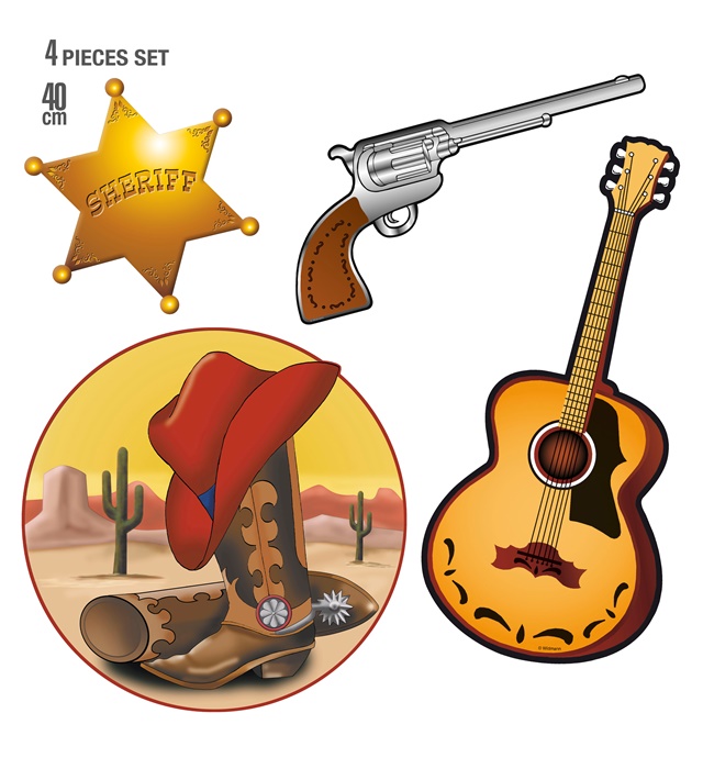 Set de "4 DECORATION WESTERN" 40 cm - 4 modèles assorties