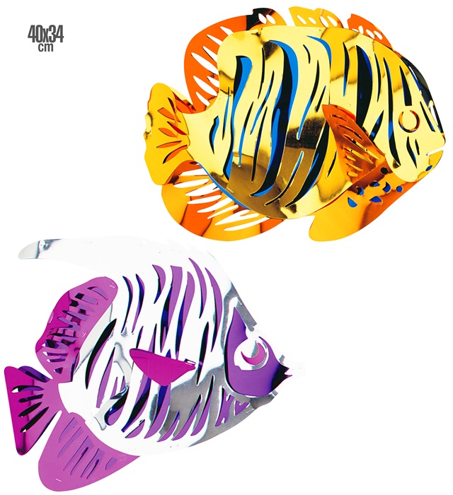 [5088F] "3D POISSONS METALLIQUES" 40x34 cm- en 2 couleurs assorties