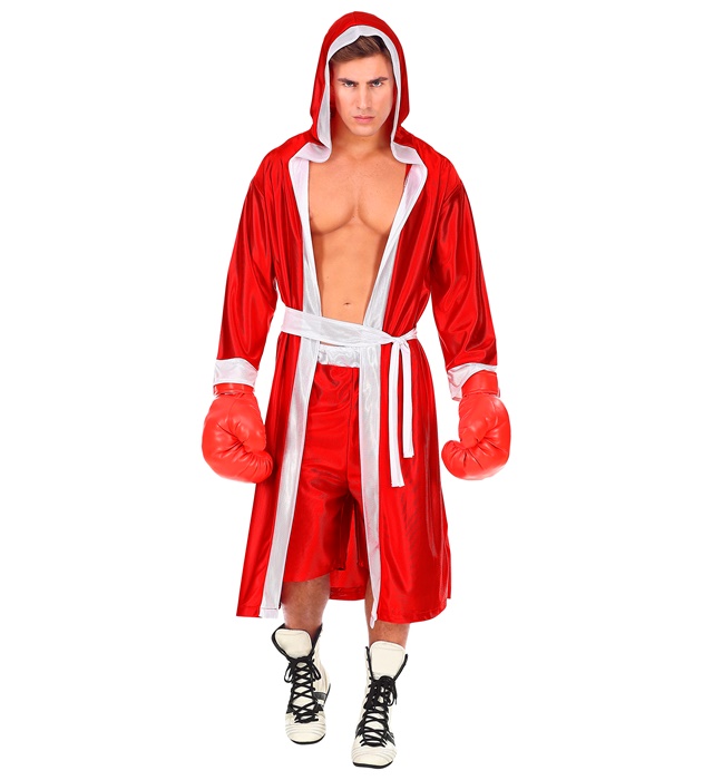 "BOXEUR" rouge (cape avec capouche et ceinture, shorts)