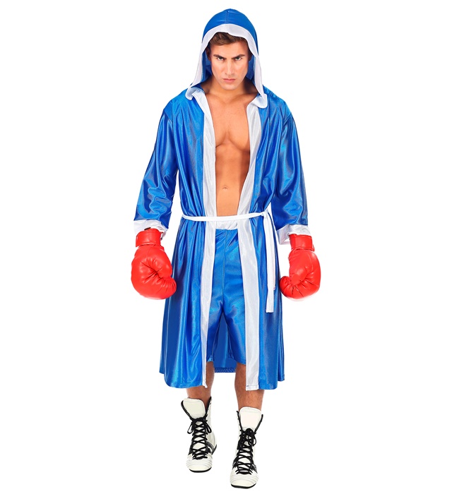 "BOXEUR" bleu (cape avec capouche et ceinture, shorts)