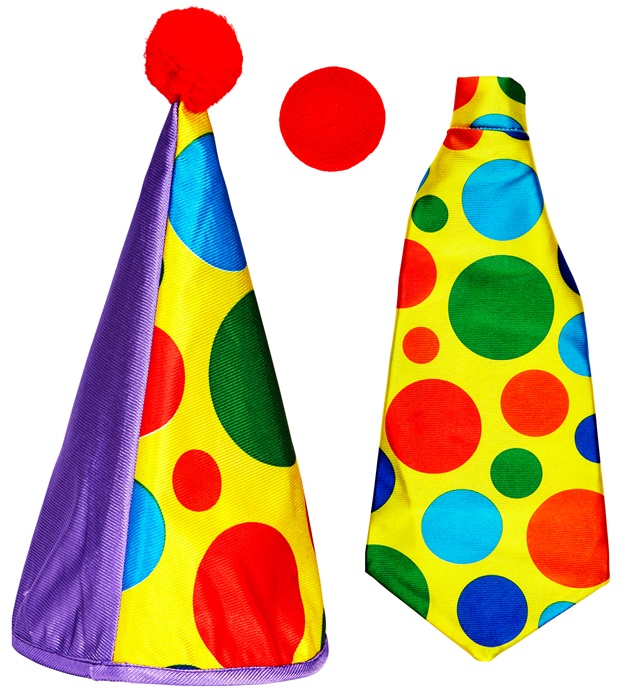 Set de "PIERROT" chapeau, cravate geante, nez