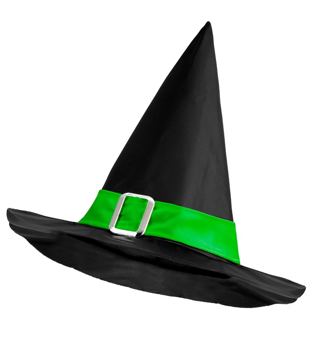 "CHAPEAU DE SORCIERE AVEC RUBAN VERT ET BOUCLE"
