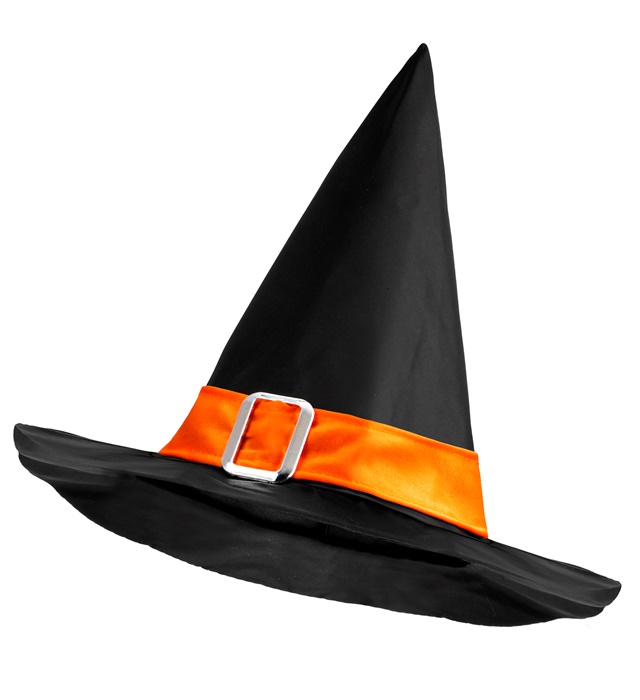 "CHAPEAU DE SORCIERE AVEC RUBAN ORANGE ET BOUCLE"