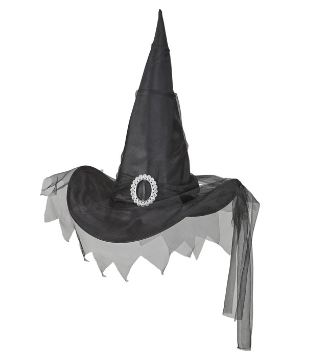 "CHAPEAU DE SORCIÈRE NOIR AVEC VOILE"