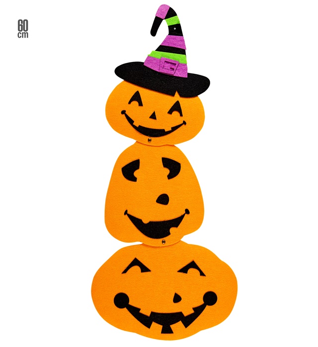 "TRIO CITROUILLE AVEC CHAPEAU DE SORCIERE" 60 cm