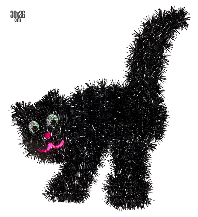 "CHAT NOIR EN FILS DE LAME" 30 x 36 cm