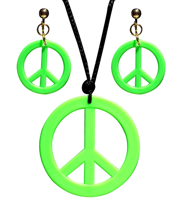 [53282] "COLLIER HIPPIE VERT NEON & SET BOUCLES D'OREILLES"
