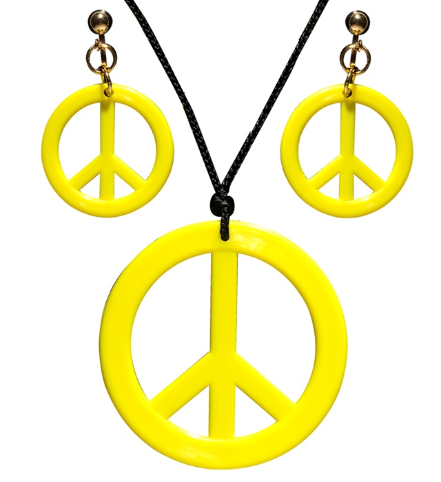 [53283] "COLLIER HIPPIE JAUNE NEON & SET BOUCLES D'OREILLES"