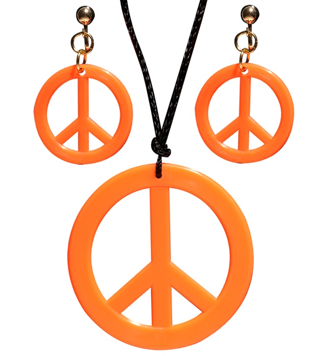 [53284] "COLLIER HIPPIE ORANGE NEON & SET BOUCLES D'OREILLES"