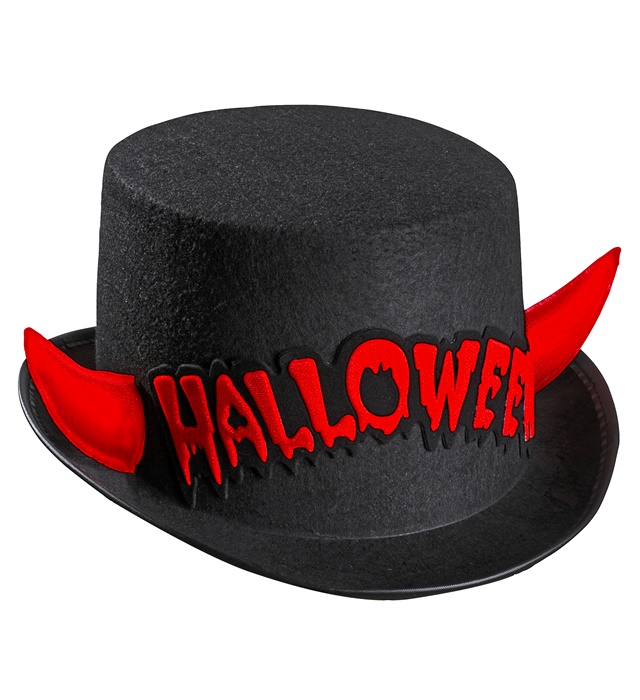 "HAUT DE FORME HALLOWEEN FEUTRE AVEC CORNES ROUGES REFLECHISSANTES" 11 cm