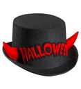 "HAUT DE FORME HALLOWEEN FEUTRE AVEC CORNES ROUGES REFLECHISSANTES" 11 cm