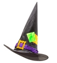 "CHAPEAU DE SORCIERE AVEC PATCHES"satin et velours