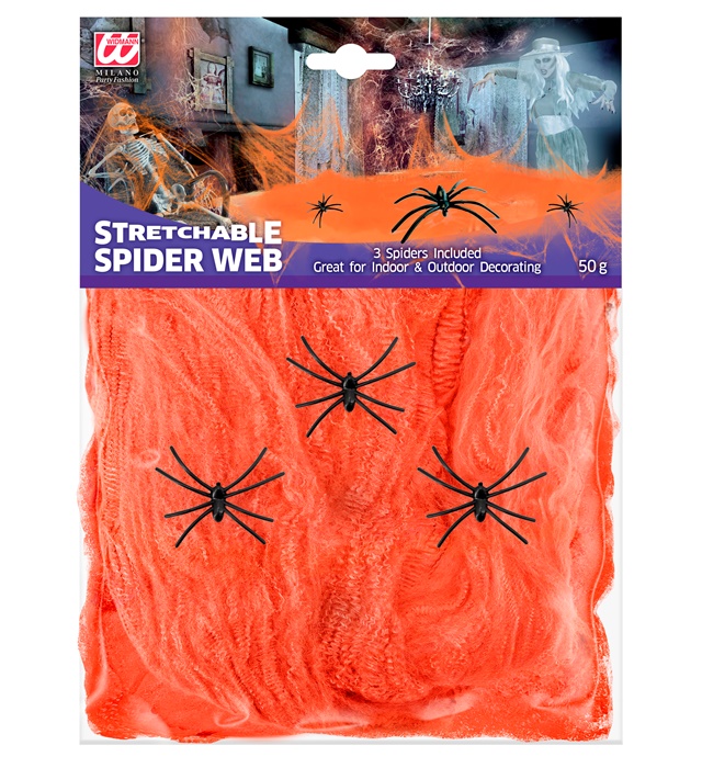 "TOILE D’ARAIGNÉE ORANGE DE 50 g AVEC 3 ARAIGNÉES"