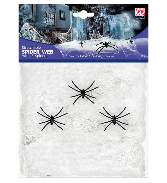 "TOILE D'ARAIGNEE BLANCHE 50 g AVEC 3 ARAIGNEES"