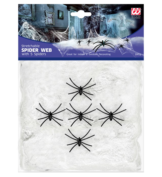 "TOILE D'ARAIGNEE BLANCHE 100 g AVEC 5 ARAIGNEES"