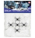 "TOILE D'ARAIGNEE BLANCHE 100 g AVEC 5 ARAIGNEES"