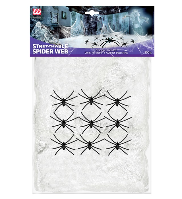 "TOILE D’ARAIGNÉE BLANCHE DE 200 g AVEC 9 ARAIGNÉES"