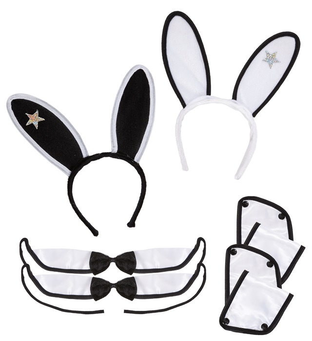 Set de "PLAY GIRL" oreilles, col avec noeud papillon, poignets, 2 coul. Ass.