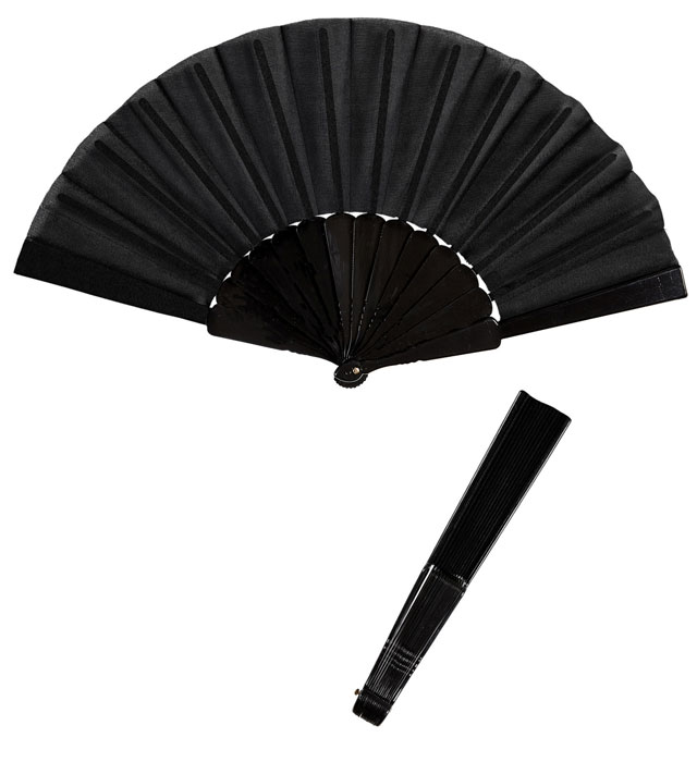 "EVENTAIL EN TISSU NOIR" 23 cm