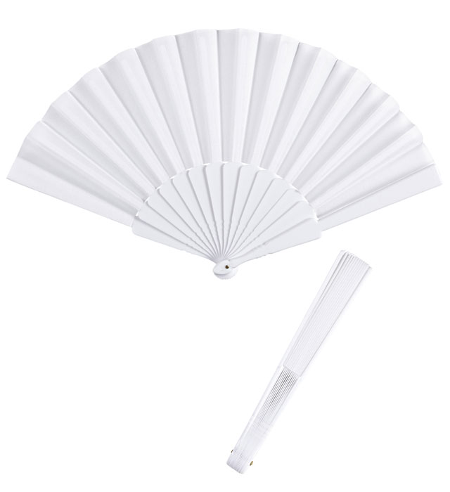 "EVENTAIL EN TISSU BLANC" 23 cm