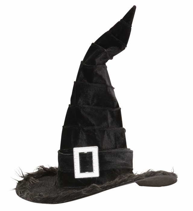 "CHAPEAU DE SORCIERE AVEC BORD EN PELUCHE ET BOUCLE"