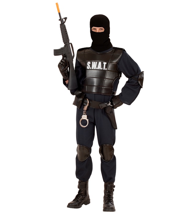 "AGENT S.W.A.T." (combinaison, gilet pare-balles, ceinture avec holster et bourse, protège-genoux et coudes, masque)
