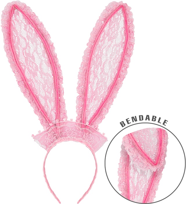 [00576] " souple"OREILLES DE LAPIN EN DENTELLE ROSE