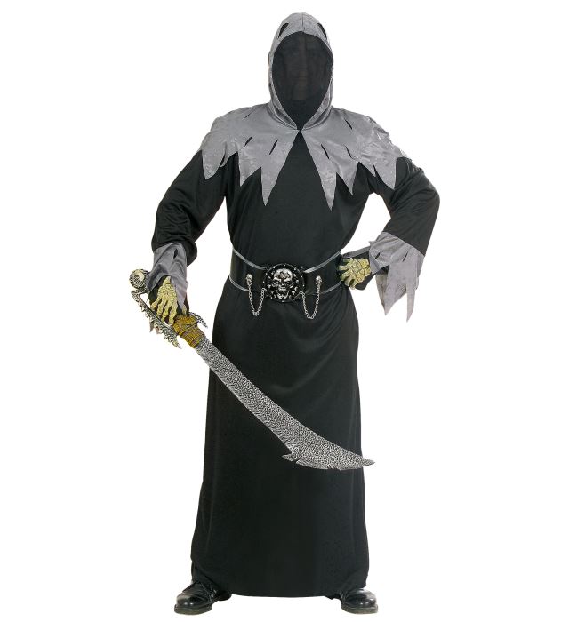"SQUELETTE PRINCE DE LA GUERRE" (tunique avec capuche et masque pour un visage invisible, ceinture avec boucle de crâne 3D et chaînes)