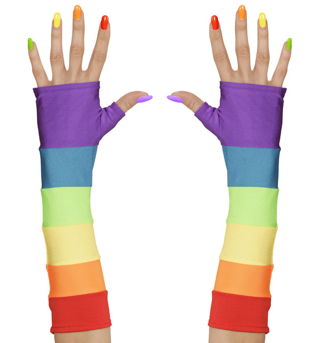 [00597] "MITAINES ARC EN CIEL SATIN - 33 cm"