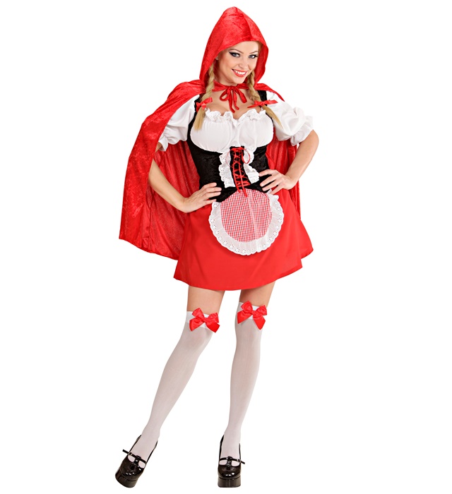 "CHAPERON ROUGE" (chemise avec corset, jupe avec tablier, cape avec capuche)