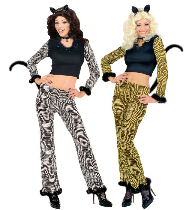 "CHATTE" 2 coul. (top, pantalon avec queue, oreilles, collier avec cloche)