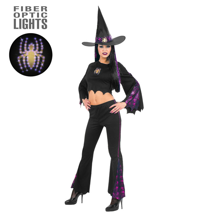 "SORCIERE" (top avec araignée lumineuse, pantalon, chapeau)