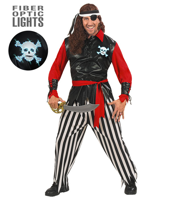 "PIRATE" (chemise avec veste et crâne lumineux, bracelets, pantalon, ceinture, bandeau, cache-oeil)