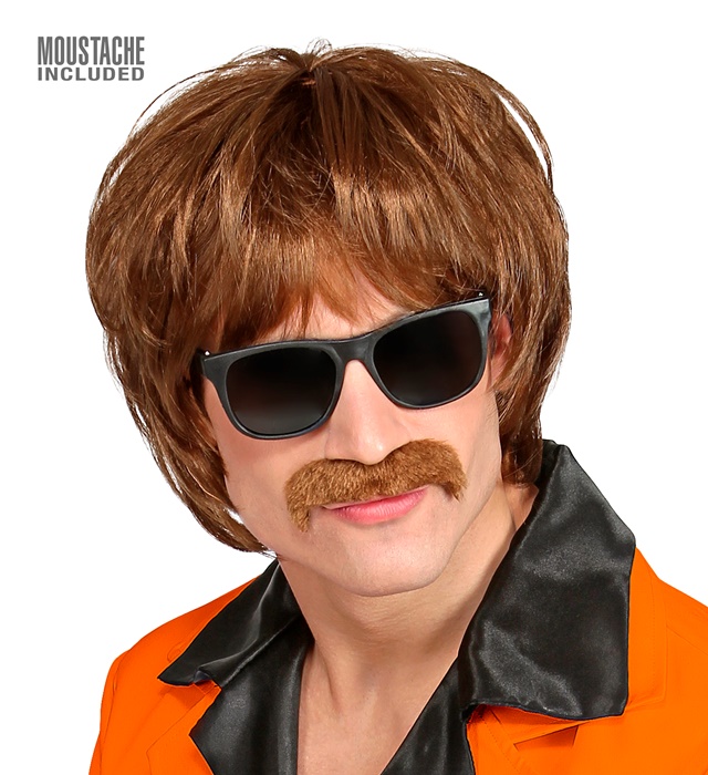 [00635] "PERRUQUE STYLE ANNEES 60 MOD SHAG AVEC MOUSTACHE" en boîte