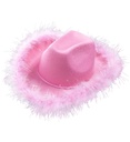 Feutre "CHAPEAU DE COWGIRL ROSE" avec bordure en plumes