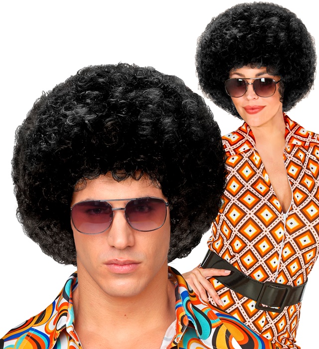 "PERRUQUE DISCO ANNEE 70 UNISEX NOIRE" en sachet