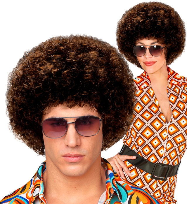 "PERRUQUE DISCO ANNEE 70 UNISEX BRUNE" ensachet