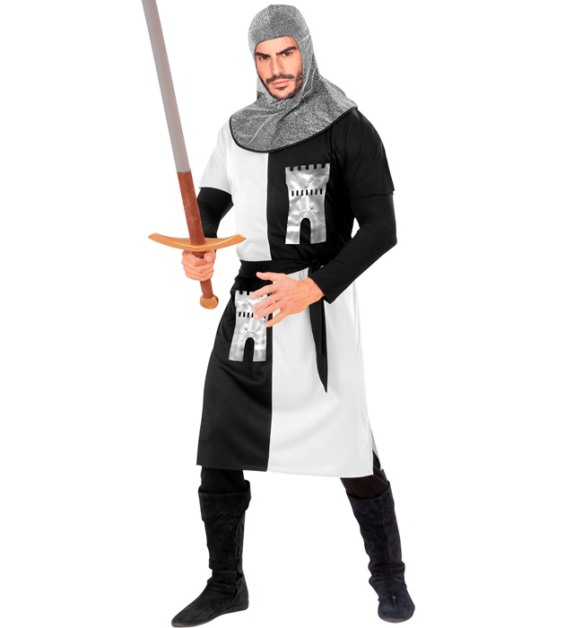 "GUERRIER MEDIEVAL" - blanc (manteau, ceinture, capuche)
