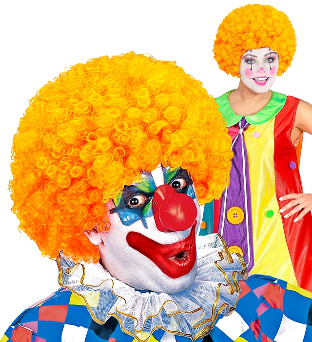 "PERRUQUE CLOWN BOUCLEE" orange - en sachet