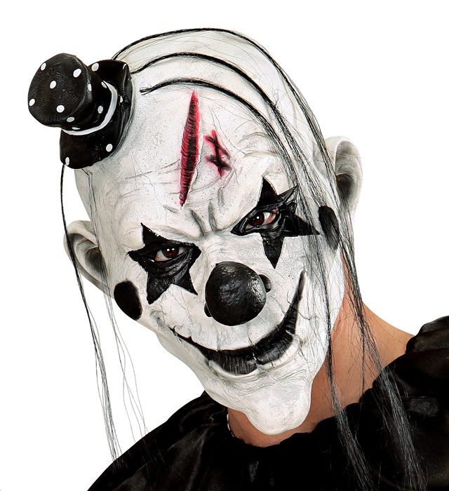[00848] "MASQUE DE CLOWN TUEUR AVEC CHEVEUX ET MINI CHAPEAU"