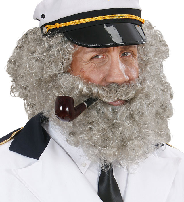 [6492G] "PERRUQUE ET BARBE BOUCLEES CAPITAINE" grise - en sachet