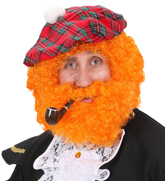 "PERRUQUE ET BARBE BOUCLEES ÉCOSSAIS ET IRLANDAIS" orange - en sachet