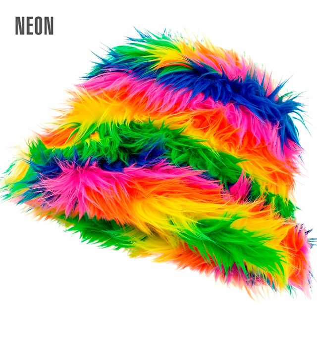 [65109] "CHAPEAU DE PÊCHEUR EN PELUCHE ARC-EN-CIEL"